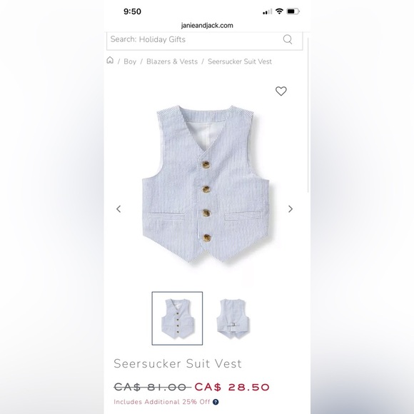 Janie and Jack boys Seersucker dress Blazer and vest - Picture 11 of 12